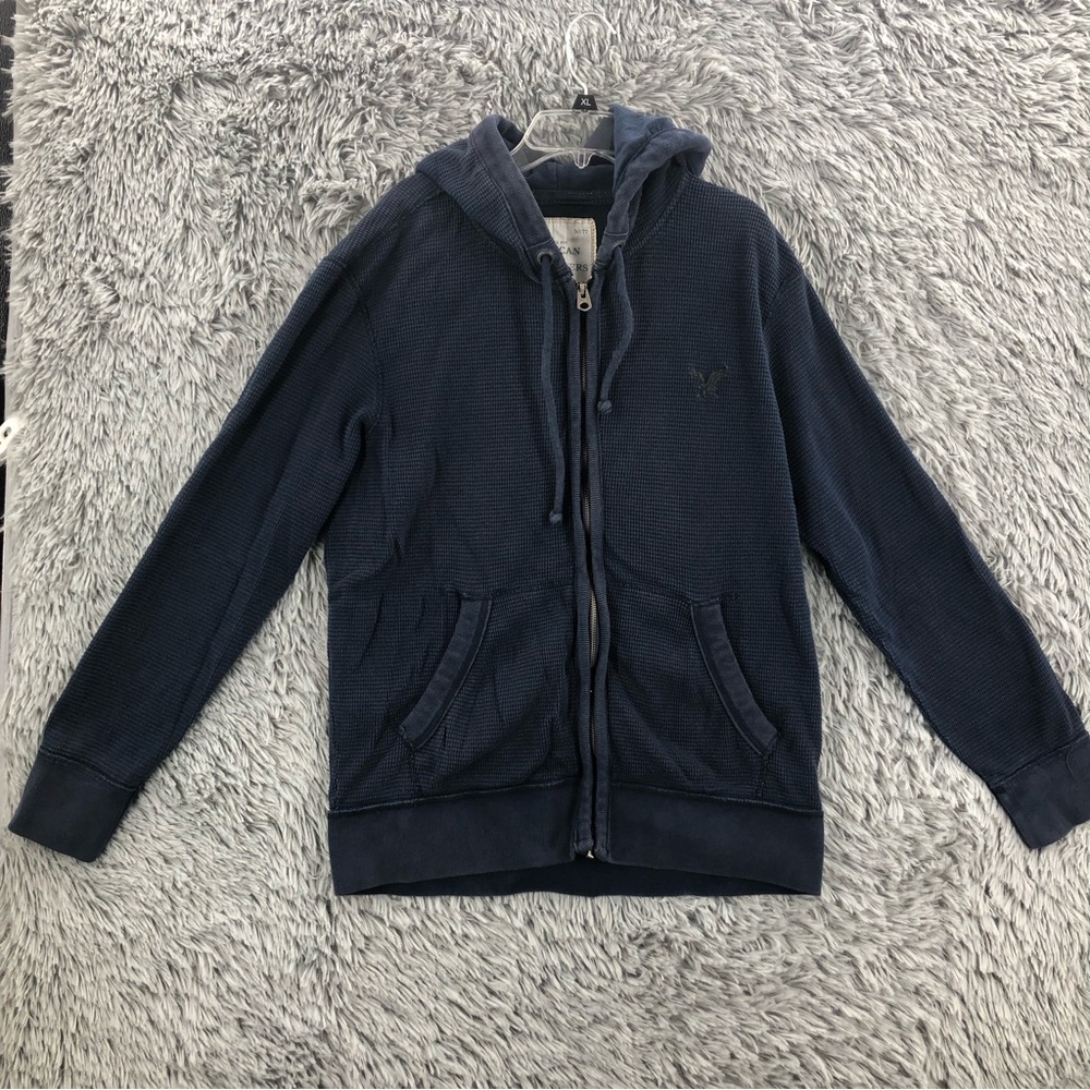American Eagle Outfitters Hoodie Mens Large Thermal Full Zip Jacket Waffleknit